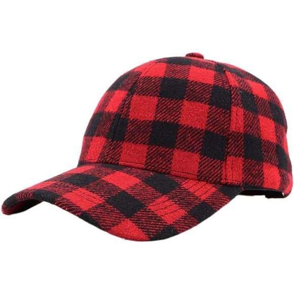 Unisex Buffalo-Plaid Baseball-Hat Red-Black-Check Ball-Cap for Women Men